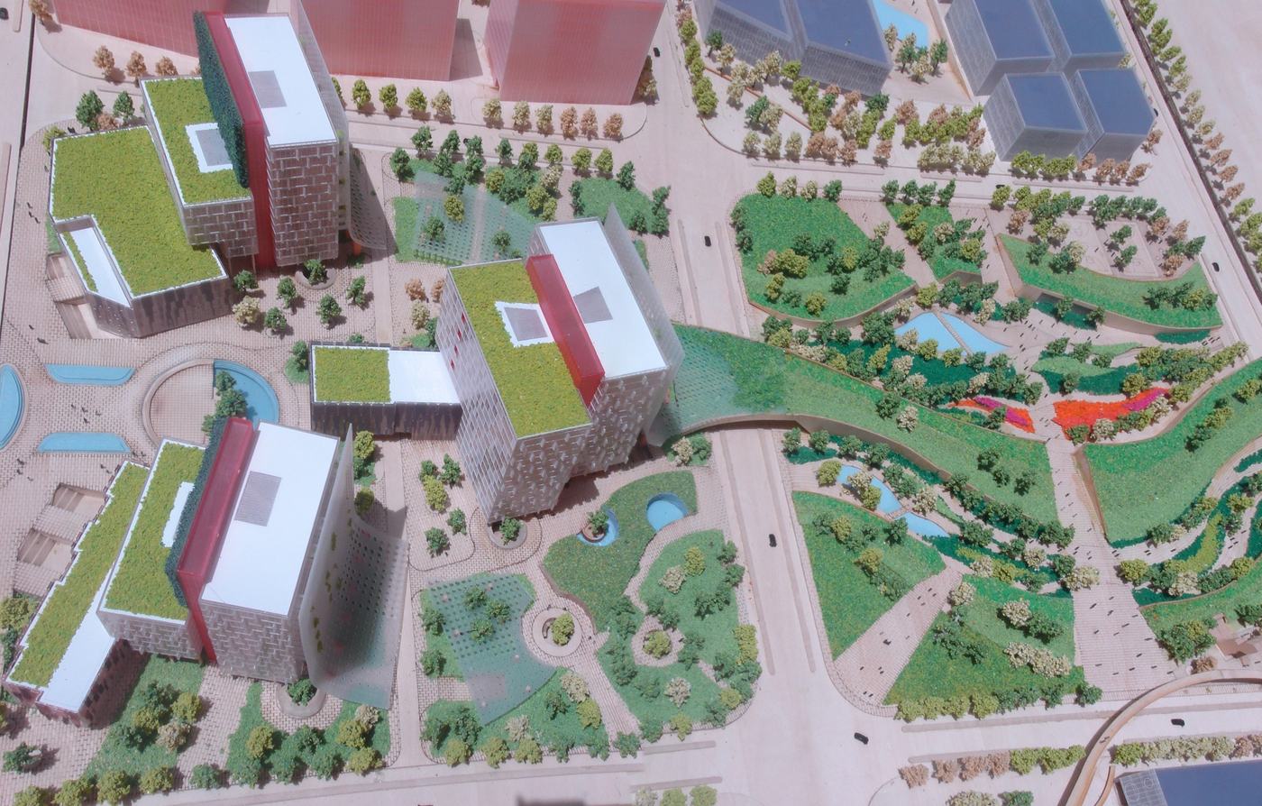 A green heart for Caofeidian: a central park that stitches the nine mega-blocks together and opens to the sea