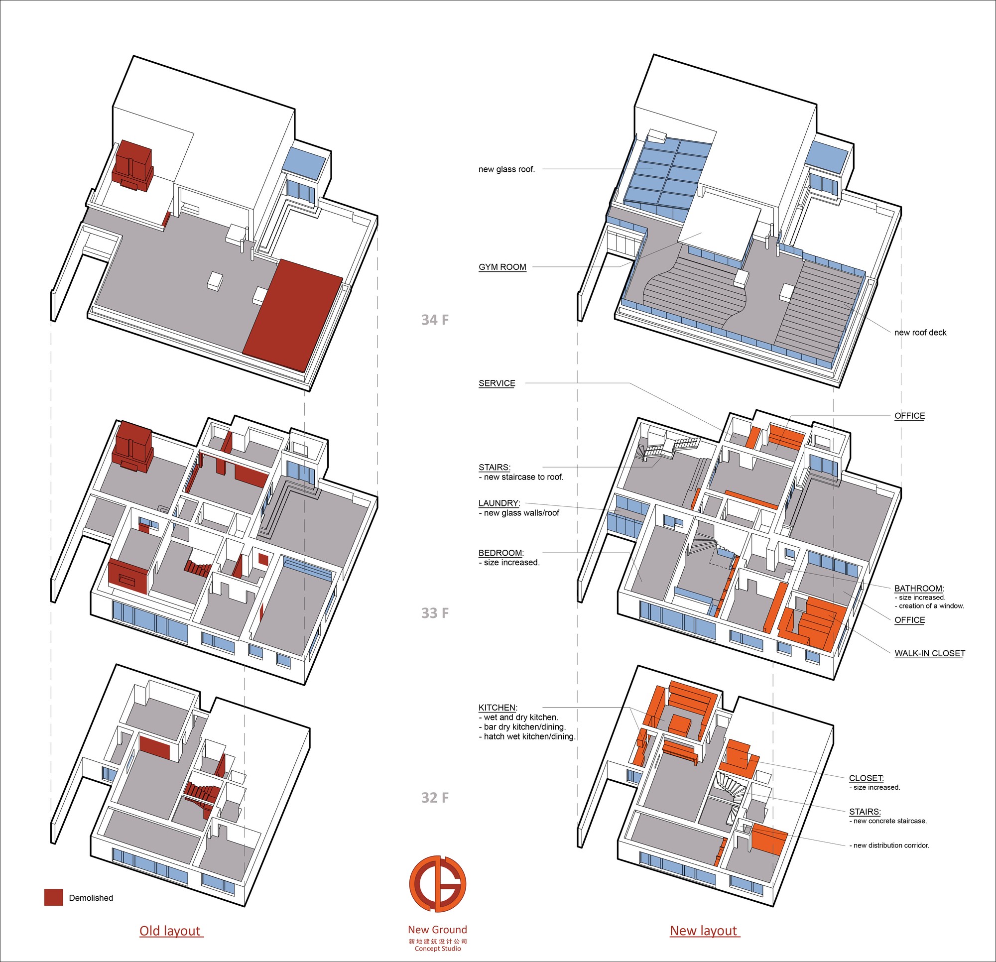 A duplex doubled in size, rebuilt floor by floor over a year